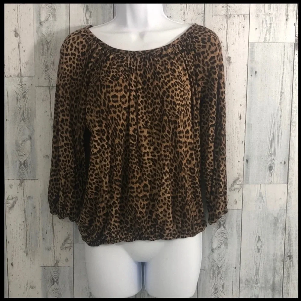 Michael Michael Kors Cheetah Print Elastic Hem Blouse Extra Small